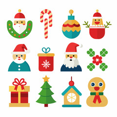Christmas Holiday Vector Icons Collection in Bright Colors