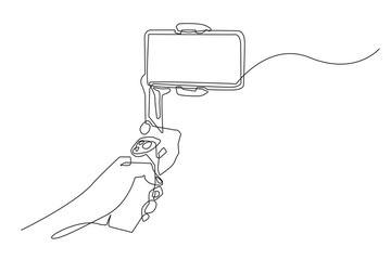 Continuous Line Drawing of a Hand Holding a Smartphone Gimbal Stabilizer