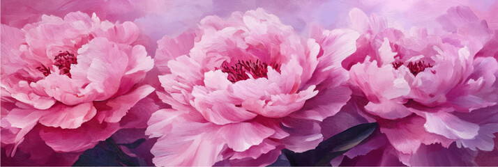 Obraz premium vector illustration of pink peonies in style of oil painting on canvas
