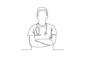 Doctor Line Art: Minimalist Physician with Stethoscope, Isolated on White