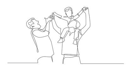 Continuous Line Drawing of a Father and Son Playing with Uncle