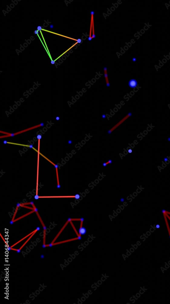 Leinwandbilder Neon-colored dots, lines, and shapes floating across a black background, forming a vibrant, futuristic scene with hints of cosmic geometry and minimalistic design.