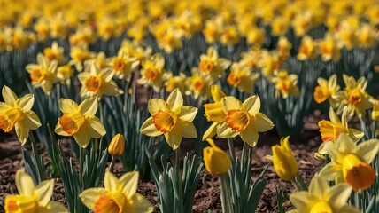 Obraz premium Field of Daffodils: Yellow Blooms, Spring Landscape, Golden Flowers