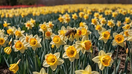 Fototapeta premium Field of Daffodils: Yellow Blooms, Spring Landscape, Golden Flowers