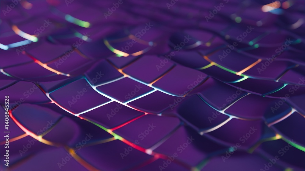 Aufkleber A rippling mosaic of fluid squares in rich purple hues, creating illusions of a wave pattern that merges technology and synergy for a sleek, futuristic design........