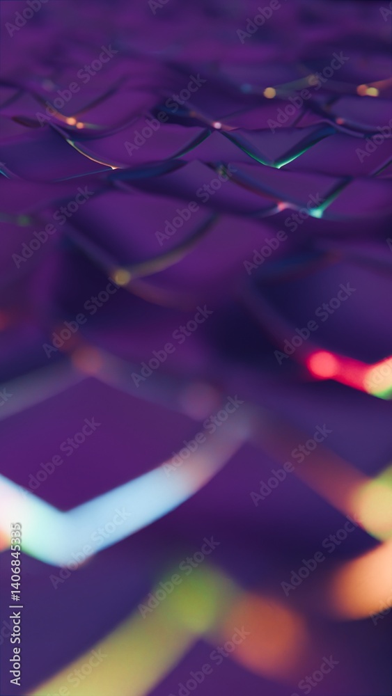 Poster a rippling mosaic of fluid squares in rich purple hues, creating illusions of a wave pattern that me