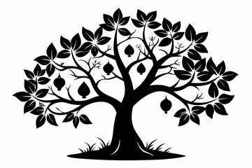 fig tree silhouette line art vector illustration