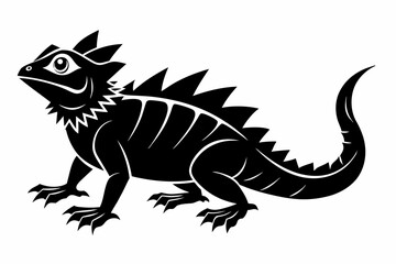 frilled lizard silhouette line art vector illustration