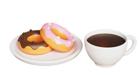 아침 식사 커피 도넛 초콜릿 조각 아이콘 Breakfast Coffee and Two Donuts with Chocolate Flake Icon