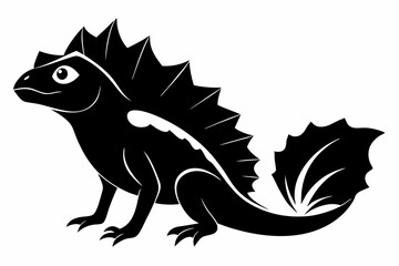 frilled lizard silhouette line art vector illustration