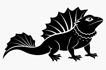 frilled lizard silhouette line art vector illustration