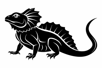 frilled lizard silhouette line art vector illustration
