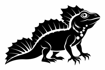 frilled lizard silhouette line art vector illustration