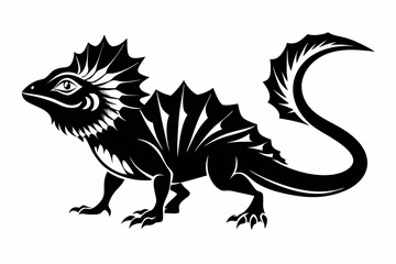 frilled lizard silhouette line art vector illustration