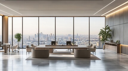 Fototapeta premium Modern Office with Panoramic City View