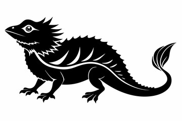 frilled lizard silhouette line art vector illustration