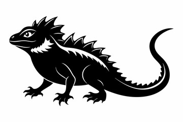 frilled lizard silhouette line art vector illustration