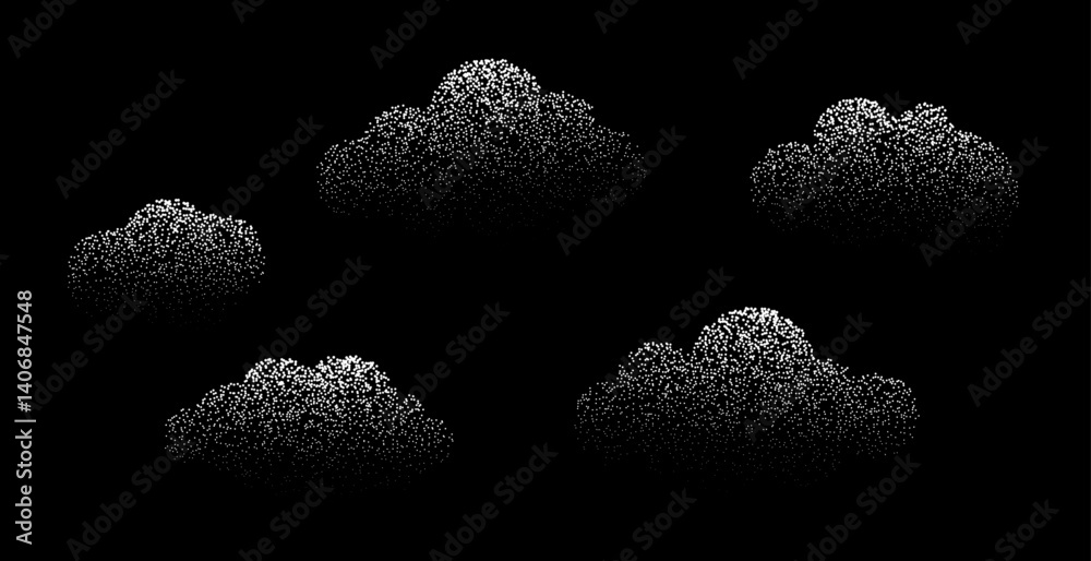 Leinwandbilder abstract vector cloud in grain sand texture pattern isolated on black background. black noise dot, g