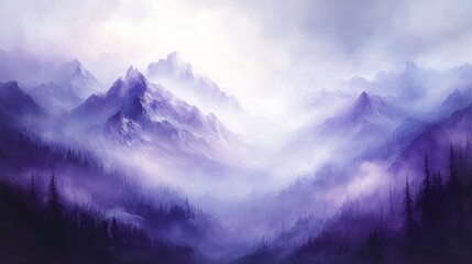 Obraz premium Purple Misty Mountains Landscape at Dawn