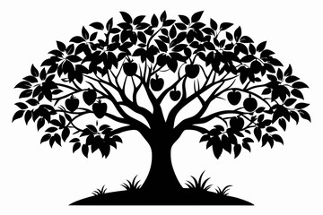 Obraz premium guava tree silhouette line art vector illustration