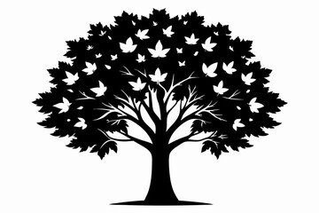 Fototapeta premium hazel tree silhouette line art vector illustration