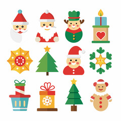 Christmas Holiday Vector Icons Collection in Bright Colors