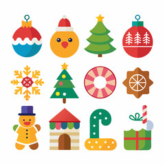 Christmas Holiday Vector Icons Collection in Bright Colors