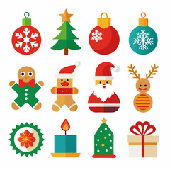 Christmas Holiday Vector Icons Collection in Bright Colors
