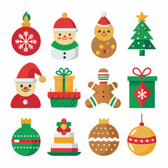 Christmas Holiday Vector Icons Collection in Bright Colors
