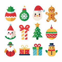 Christmas Holiday Vector Icons Collection in Bright Colors