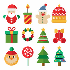 Christmas Holiday Vector Icons Collection in Bright Colors
