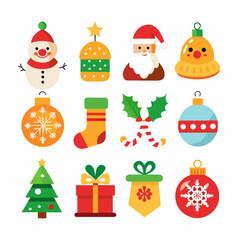 Christmas Holiday Vector Icons Collection in Bright Colors