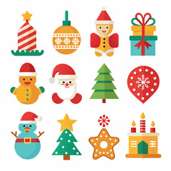 Christmas Holiday Vector Icons Collection in Bright Colors