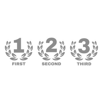 Laurel wreath with 1st, 2nd and 3rd place vector icons. First, second and third award icon set.