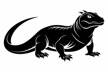komodo dragon silhouette line art vector illustration