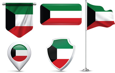  Set of Kuwait Flags in Different Shapes and Styles
