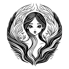 Stylized Woman Portrait with Floral Ornamentation