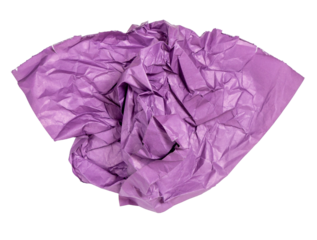 Isolated crumpled sheet of purple paper on white background