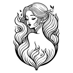 Illustrative Beauty: Woman with Flowing Hair Design