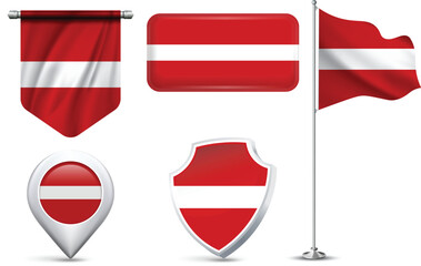 Set of Latvia Flags in Different Shapes and Styles
