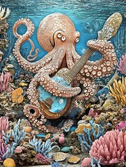Obraz premium Octopus playing guitar
