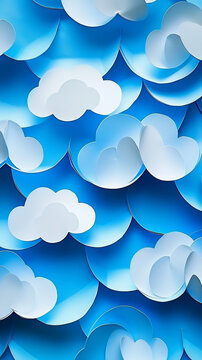 Abstract blue and white paper cloudscape