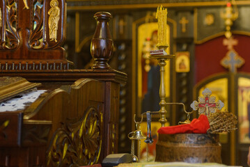 April 13, 2025 - Belgrade, Serbia. Serbian Orthodox Church of the Assembly of Serbian Saints photos of details inside the church.