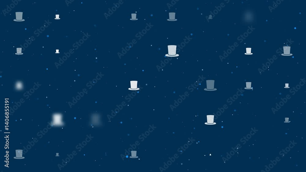Poster template animation of evenly spaced top hat symbols of different sizes and opacity. animation of tra