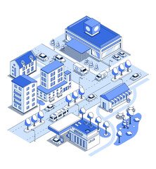 Naklejka premium Developed urban environment - vector isometric illustration