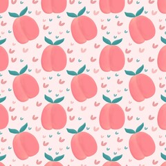 Cute seamless pattern peach fruits for summer background, textile, fabric and scrapbooking 