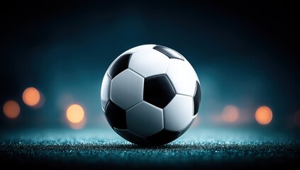 Fototapeta premium Night Football: A Single Soccer Ball Under the Stadium Lights