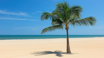 Obraz premium Tropical beach scene with a lone palm tree