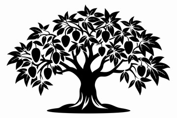mango tree silhouette line art vector illustration