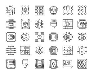 Circuit Board Line Icon Set